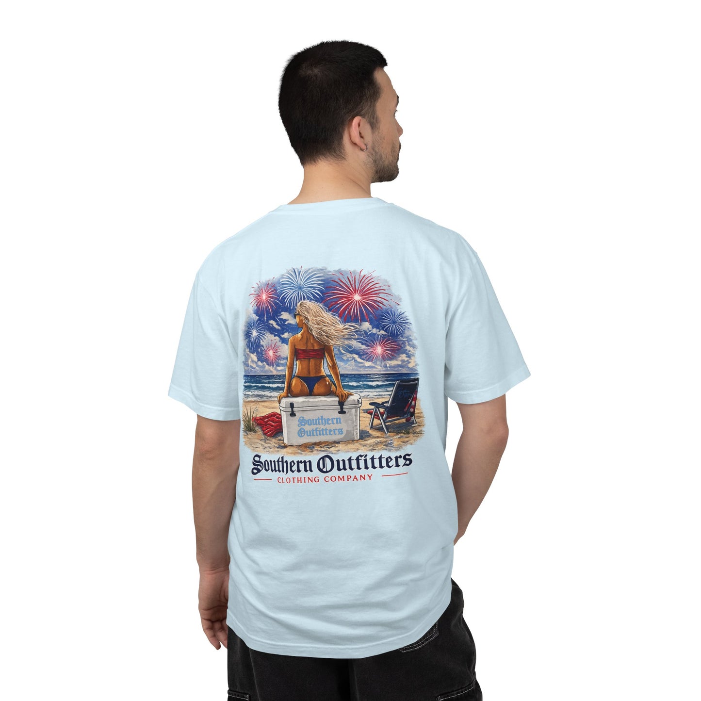 T-Shirt — Southern Outfitters Beach Scene with Fireworks