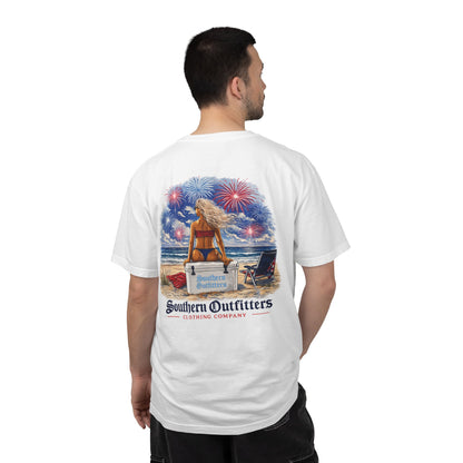 T-Shirt — Southern Outfitters Beach Scene with Fireworks