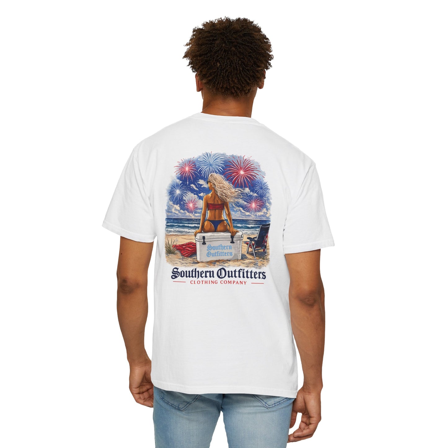 T-Shirt — Southern Outfitters Beach Scene with Fireworks