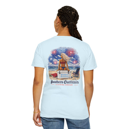 T-Shirt — Southern Outfitters Beach Scene with Fireworks